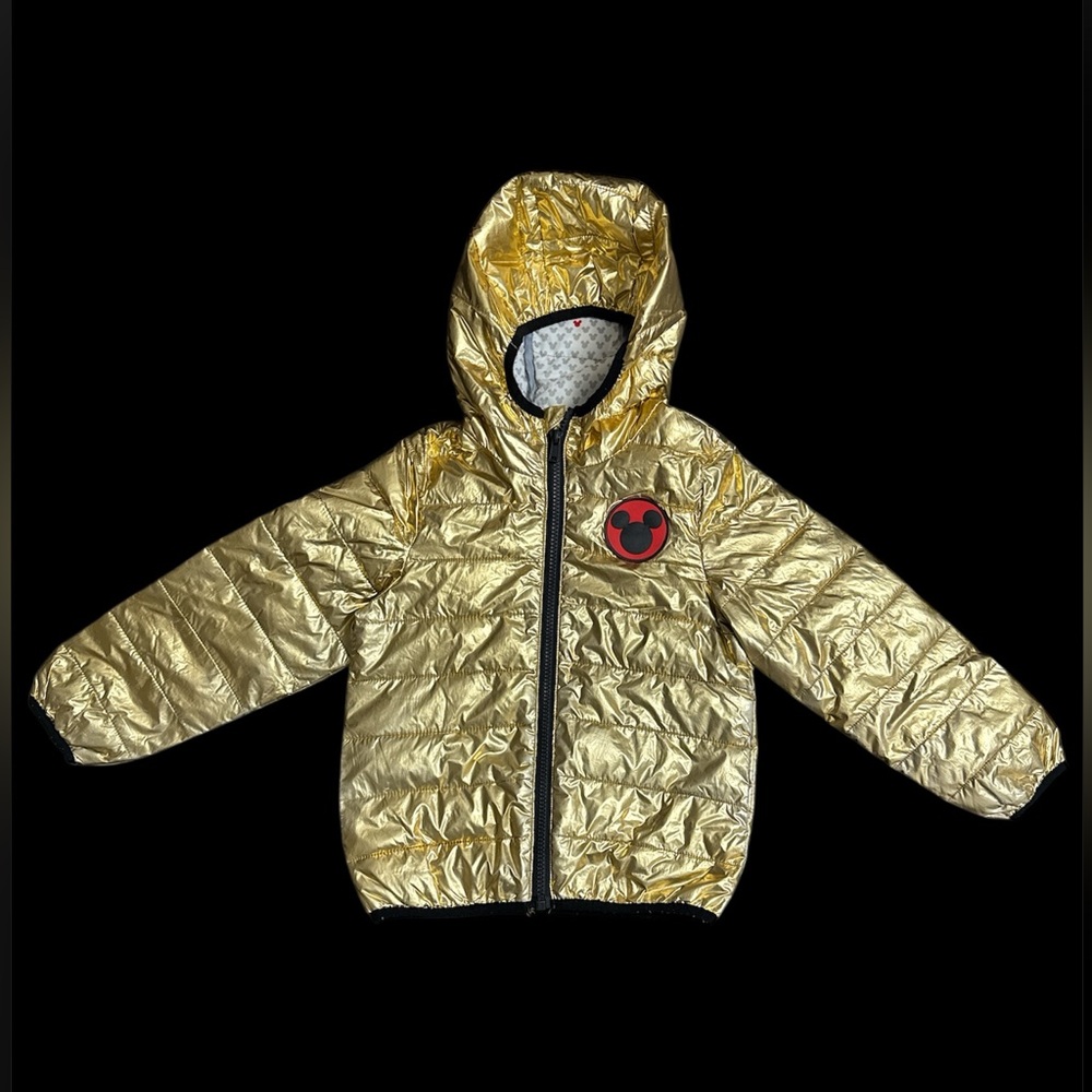 Disney Mickey Mouse Gold Hooded Jacket with Red and Black Logo Size 4